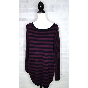 Talbots Sweater Womens 1X Maroon Navy Striped Knit Long Sleeve‎